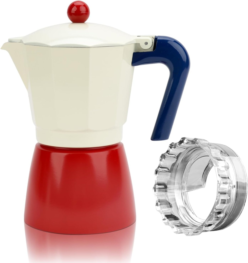 ShanSon Moka Pot Stovetop Espresso Maker 6 Cup 10 oz Italian Coffee Maker Manual Cuban Coffee Percolator Machine Italian Espresso Greca Coffee Maker for Cappuccino or Latte,Red/White