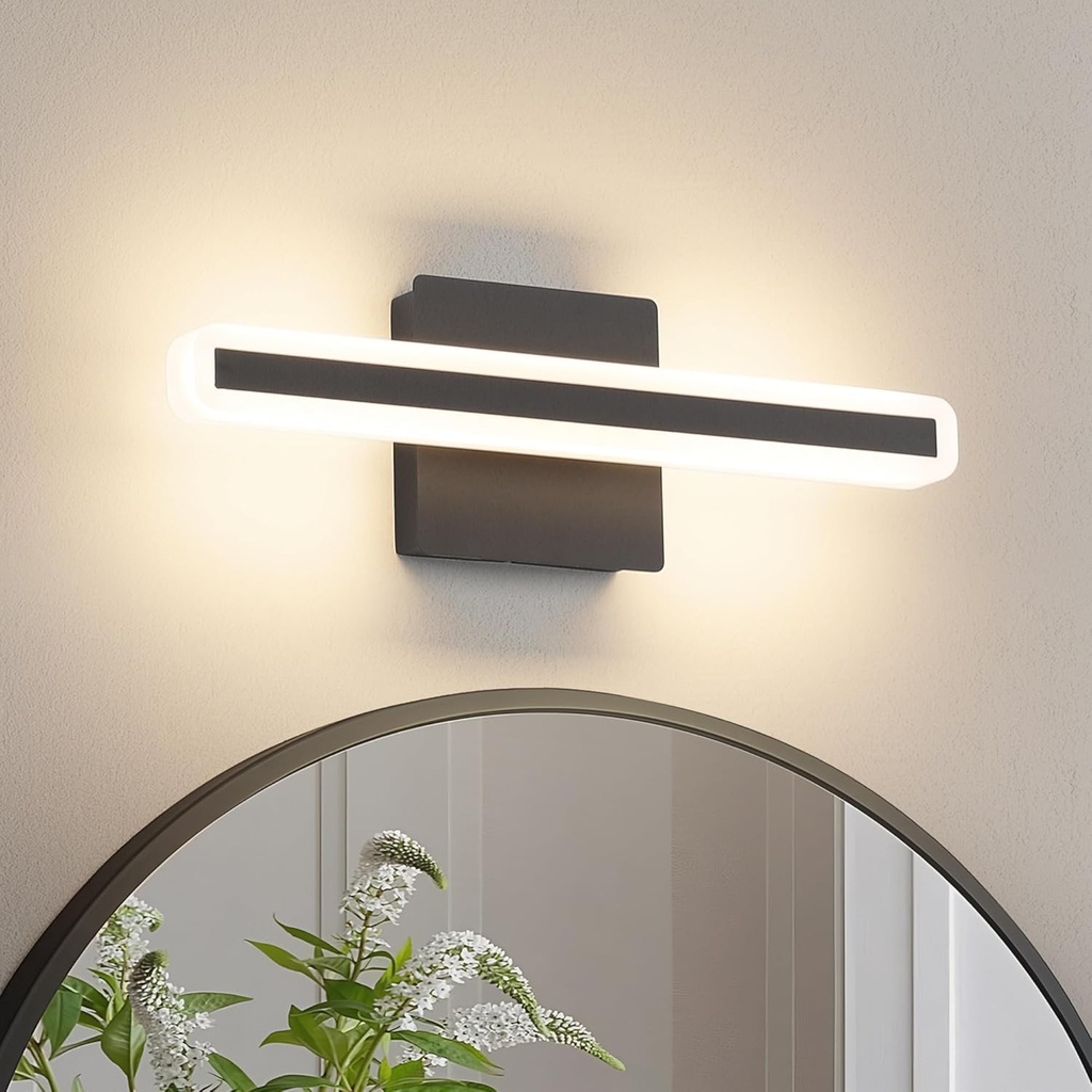 JUSHENG Black Vanity Lights for Bathroom, 5CCT Dimmable Bathroom Light Fixtures Over Mirror, Modern LED Vanity Light Bar Above Mirror 16'' Inch 16W
