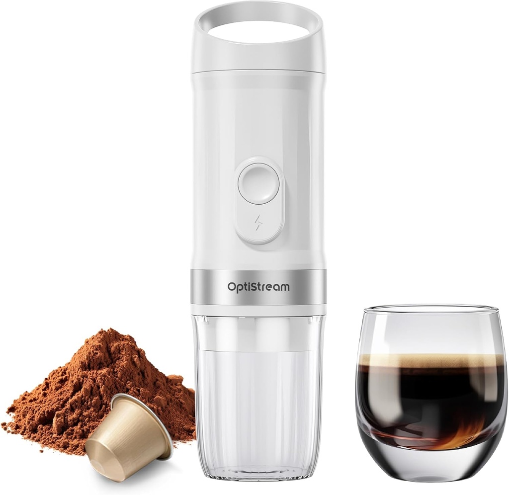 Portable Electric Espresso Machine, Travel Coffee Maker for Camping, Car Coffee Maker Self-Heating with USB-C, With Ground Coffee & NS Capsule for RV, Hiking, Office (White)