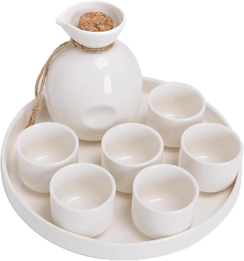 Ceramic Cup 8 Piece Sake Set Crafts Wine Glass White and Blue Glaze Texture Ceramic Cups Crafts Wine Glasses Sake Cup Set Sake Drinking Set (White)