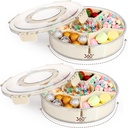 Maxdot 2Pcs Snackle Box Container Divided Serving Tray with Lid and Handle,6 Compartment Rotating Reusable Snack Portable Spinner Tray Portable Food Platter for Lunch Veggie Fruit Party Travel,10.6