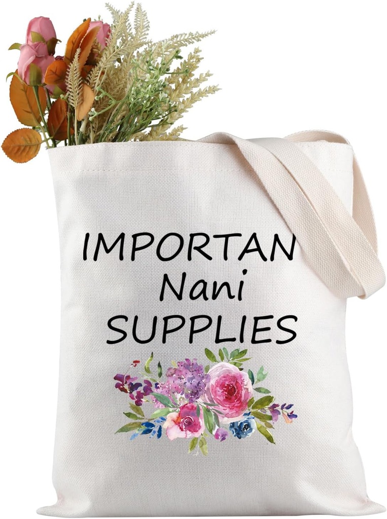 JXGZSO Important Nani Supplies Tote Bag Grandma Birthday Gift Babysitting Bag Nani Travel Gift Canvas Tote Bag