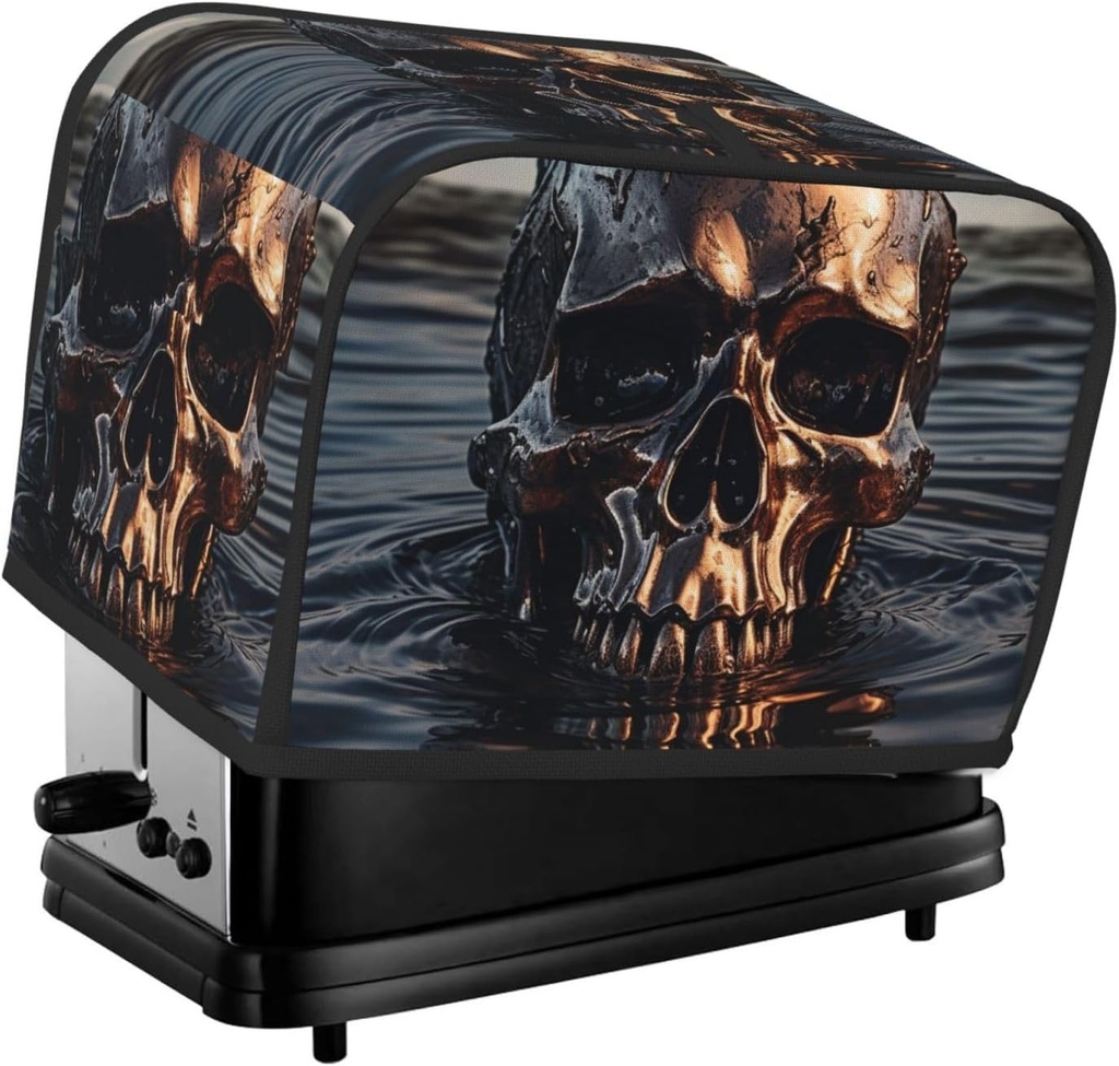 Metal Skull 2 Slice Toaster Covers Bread Machine Cover Quilted Dustproof Fingerprint Protectors Small Washable Appliance Cover Bread Maker Dust Protection Universal Size