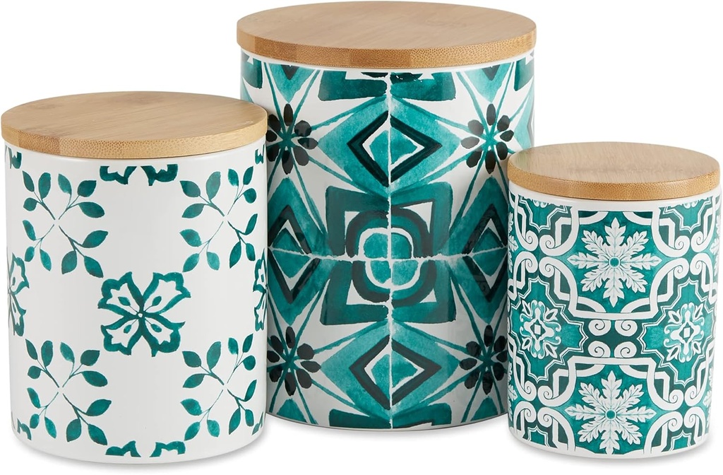 DII Kitchen Accessories Collection Ceramic, Canister Set, 4.5 Cup/3 Cup/1.25 Cup, Teal Tile