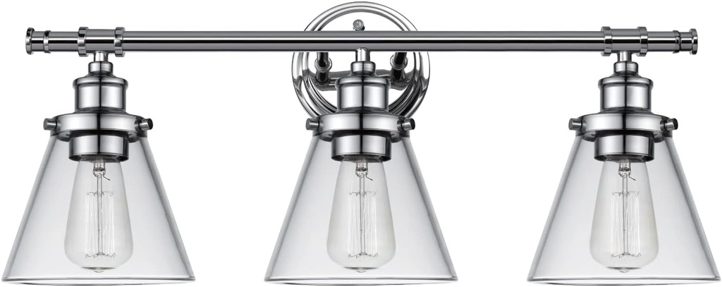 GLOBE Electric 51445 Parker 3-Light Vanity Light, Chrome, Clear Glass Shades, Bulb Not Included