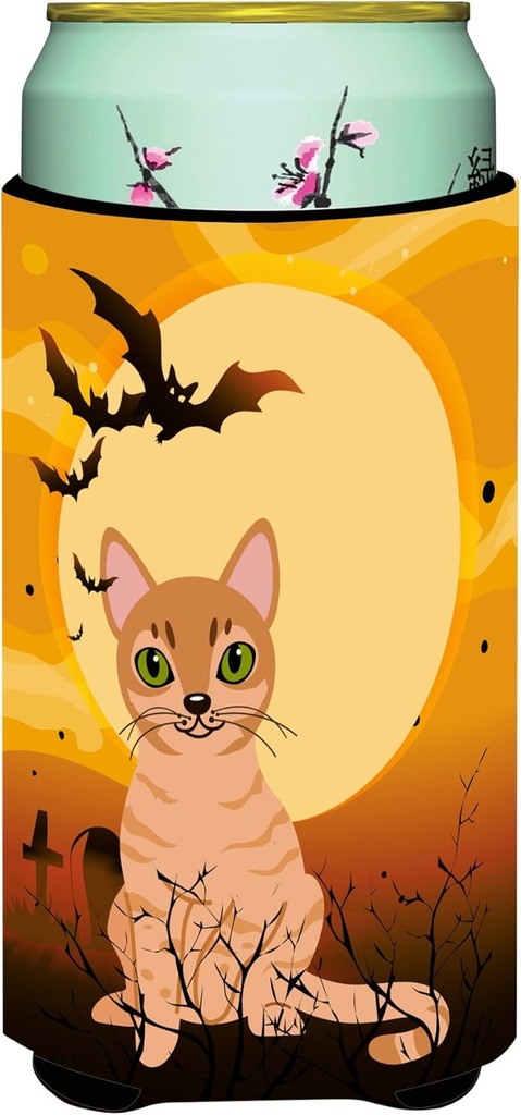 Caroline's Treasures BB4440TBC Halloween Australian Mist Cat Tall Boy Hugger Can Cooler Sleeve Hugger Machine Washable Drink Sleeve Hugger Collapsible Insulator Beverage Insulated Holder