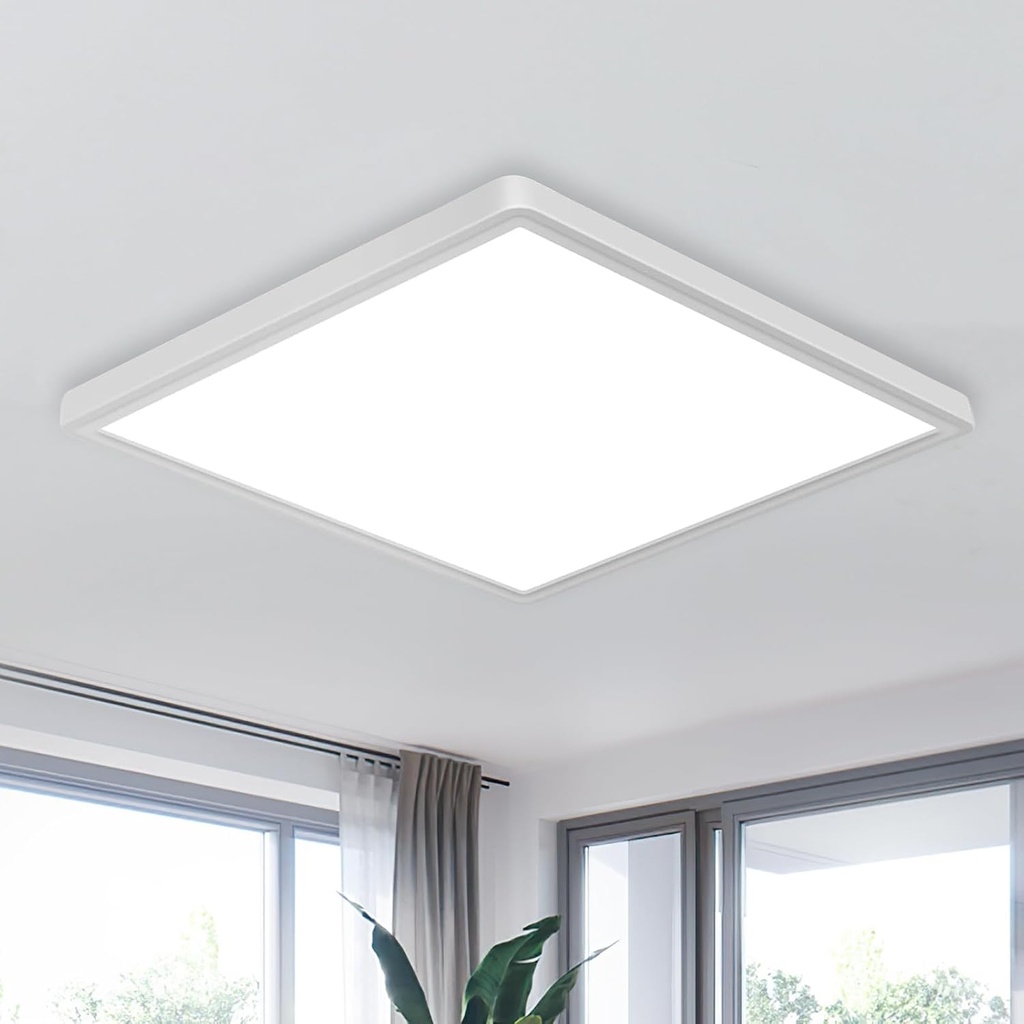 Goeco 12 Inch Square Flush Mount LED Ceiling Light, 24W 6500K Daylight Cool White, Super Bright Surface Mount Ceiling Light Fixture for Bedroom, Living Room, Kitchen, Bathroom, Laundry Room, Closet