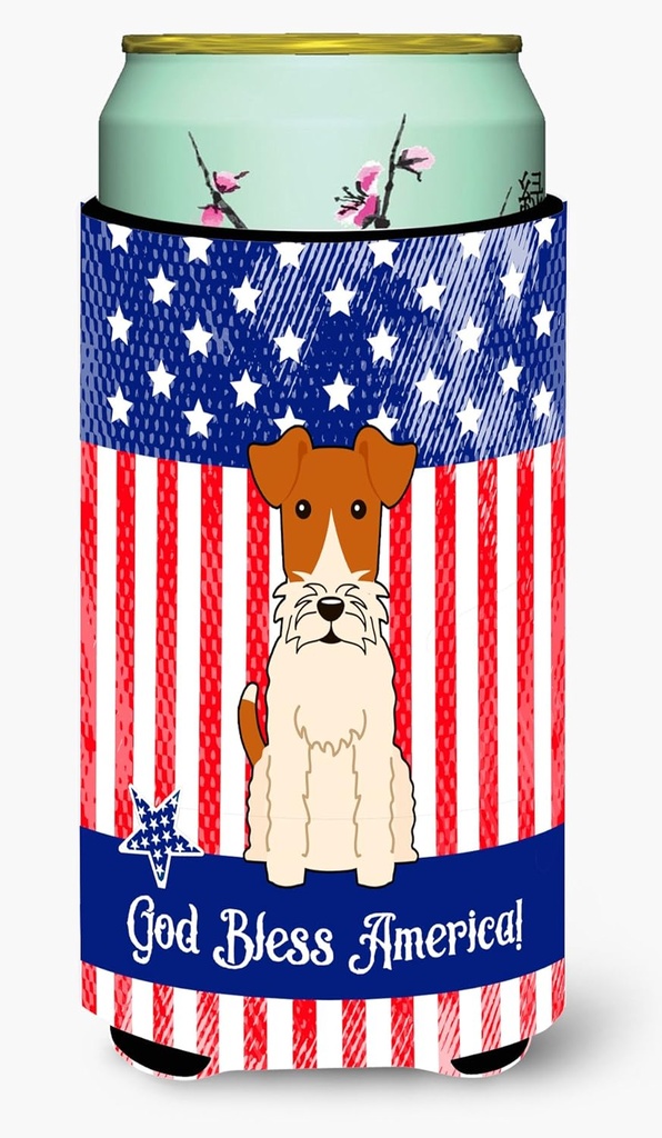 Caroline's Treasures BB3096TBC Patriotic USA Wire Fox Terrier Tall Boy Hugger Can Cooler Sleeve Hugger Machine Washable Drink Sleeve Hugger Collapsible Insulator Beverage Insulated Holder