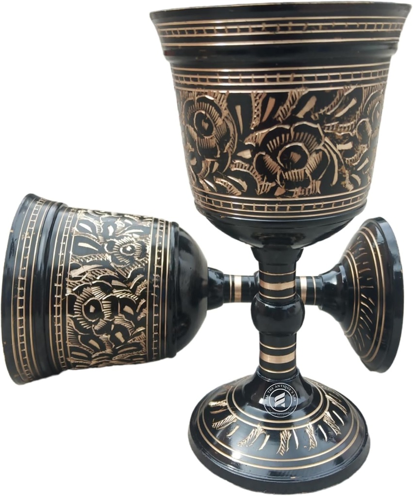 Brass Wine Chalice Goblet - Handmade 7Oz Roman Chalice Black Wine Goblet - Renaissance Medieval Royal Wine Goblet of King Arthur for Communion, Christmas Wine Glass, Confirmation, Wedding Pack of 1