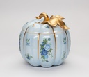 21098BLUE Fine Ceramic Thanksgiving Harvest Victorian Rose Blue Pumpkin Cookie Candy Jar, 6-5/8" L
