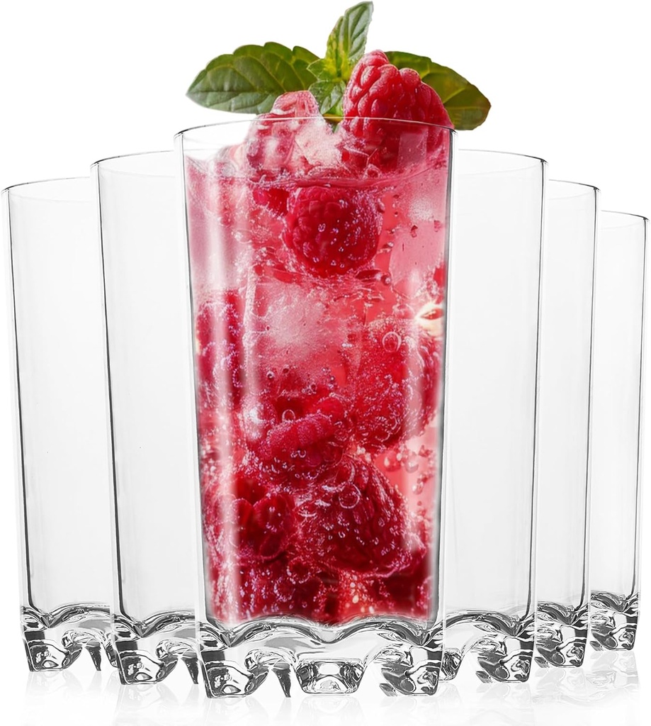Vivocci Unbreakable Tritan Plastic Water Drinking Glasses Set of 6 - Ideal for Juice Beverages & Cocktails - Shatterproof Glassware - Highball Tall Clear Cup Tumblers - Dishwasher Safe Drinkware 12 oz