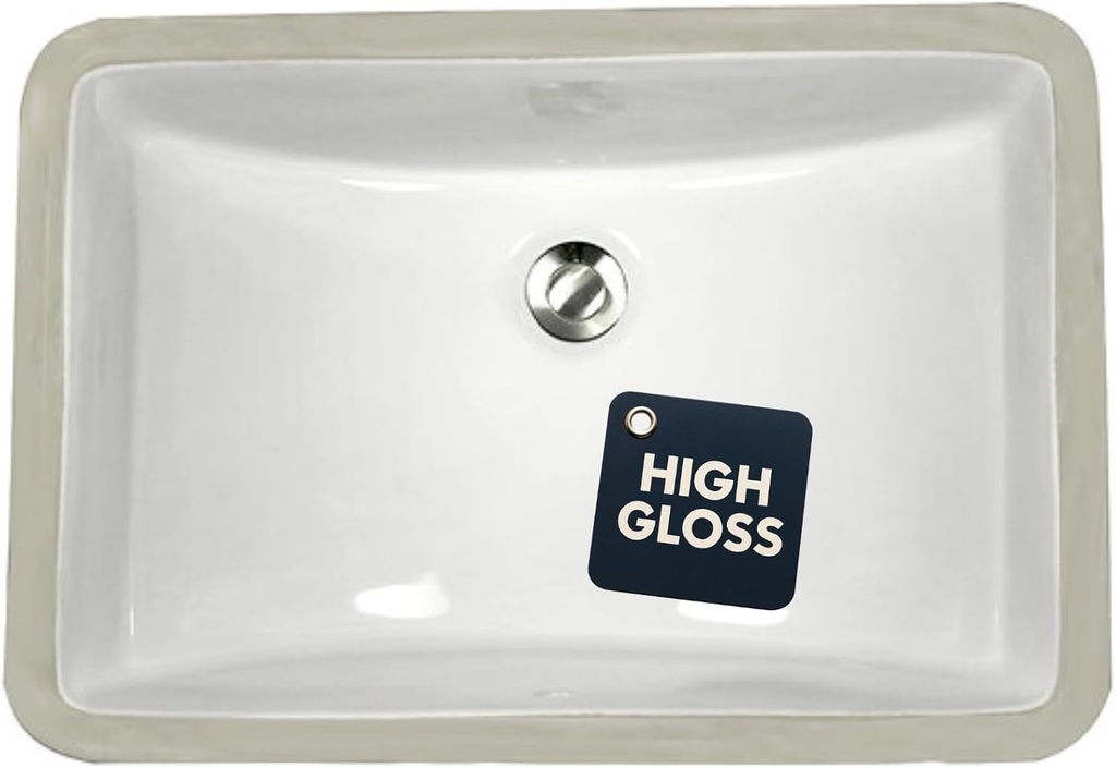 Nantucket Sinks UM-18x12-W White Undermount Bathroom Sink – 18" x 12" Rectangular Bowl Bath Sink for Vanity, High Gloss White Vitreous China, Scratch & Stain Resistant – Great Point