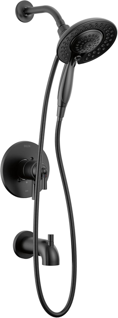 Delta Faucet Saylor 17 Series Black Tub and Shower Faucet Combo with In2ition 2-in-1 Shower Head with Handheld Spray, Bathtub Faucet Set, Tub Faucet Set, Matte Black T17435-BL-I (Valve Not Included)
