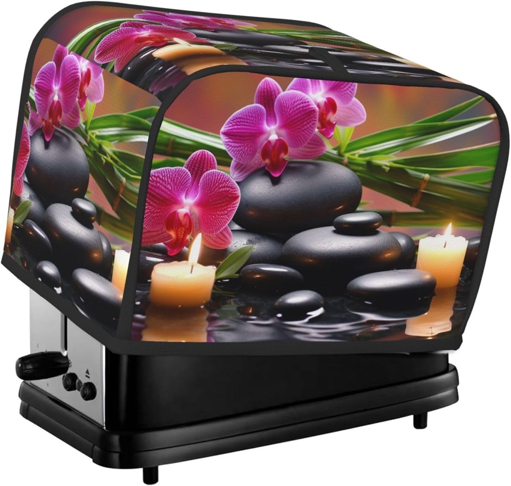 Flowers in Fountain Massage Stones Toaster Cover 2 Slice, Waterproof Bread Machine Covers with Pockets Universal Size Kitchen Small Appliance Cover with Handle, Dust and Fingerprint Protection