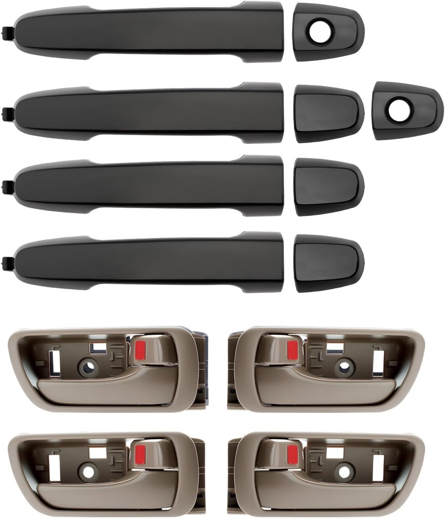 Outside & Inside Door Handle Set, Compatible with Toyota Camry 2002-2006, Beige Interior & Exterior Front & Rear Left Driver & Right Passenger Side, Replace# 81309 GM1310169 6920633030E 6920533030E