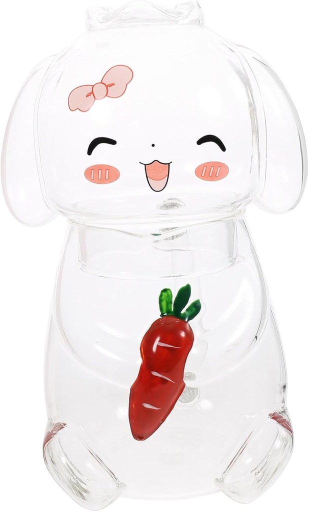 Unomor Cute Rabbit Glass Carafe Cup Bedside Water Carafe for Bedroom Living Room Office
