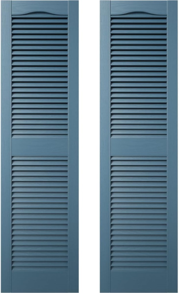 Builders Edge 12 in. W x 64 in. H Builders Edge, Standard Cathedral Top Center Mullion, Open Louver Shutters, Includes Matching Installation Spikes (Per Pair), 036 - Classic Blue