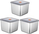 3 Packs Large 6.3Inches Square Stainless Steel Pizza Dough Proofing Containers with Lids,Food Storage Box with Sealing Cover 6.3x6.3x4.72（2500ML