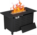 Aoxun 40 Inch Outdoor Propane Fire Pit - 50,000 BTU Gas Fire Pit Table with Lava Rocks, Patio Heater Rectangle Fire Table with Removable Lid & Waterproof Cover for Deck, Backyard, Garden, Black