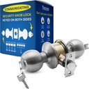 Exterior Door Knob with Lock and Key Communicating: Double Sided Doorknob with Lock : Doorknob with Lockable Handle : Double Sided Locking Door Knob :Stainless Steel Construction: Satin Chrome Finish