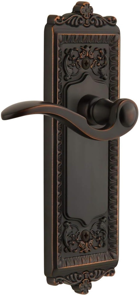 Grandeur WINBEL_PRV_234 Windsor Solid Brass Rose Right Handed Privacy Door Lever Set with Bellagio Lever and 2-3/4" Backset - Timeless Bronze