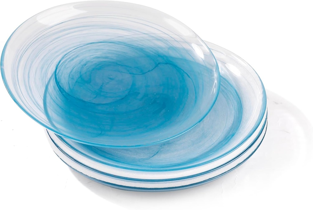 MAGCOLOR Dinner Plates Set of 4-10.2 Inch Glass Plates- The Dessert, Salad, Appetizer, Small Lunch, etc Plate, Microwave, Oven and Dishwasher Safe, Blue cloud mist style Dishes for Kitchen
