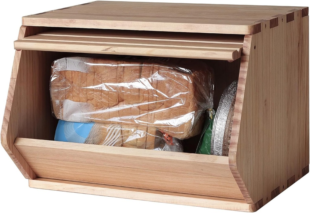 Stackable Solid Wood Storage Chests,Bins with Lids,Modular Wooden Multi-use Box,Closet Storage Organizers,Hall Entryway Cabinet,Drawers,Potato,Onion,Bread,Classify by Items,15.5”W(1 Pack)