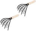 Cabilock Clam Rake for Clamming 2Pcs Claw Rake with Mesh Net Seafood Digging Wooden Handle Scraper Tool for Beach