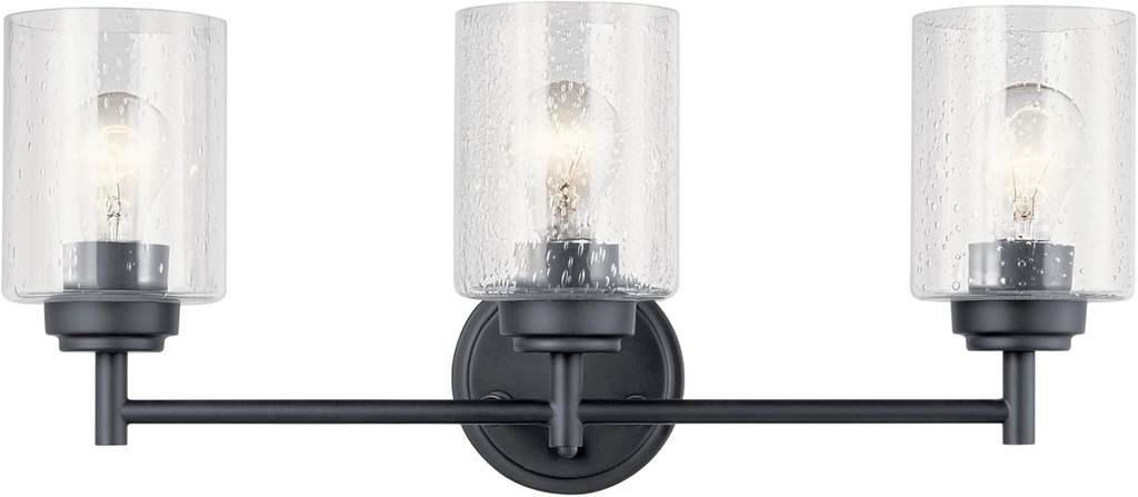Kichler Winslow 21.5” Vanity Light in Black with Clear Seeded Glass, 3-Light Modern Bathroom Lighting Fixture, 45886BK