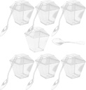 Alipis 50Sets Mini Dessert Cups with Lids and Spoons Clear Trapezoid Shape Cups for Pudding Cakes and Desserts Safe Disposable and Reusable Plastic Containers