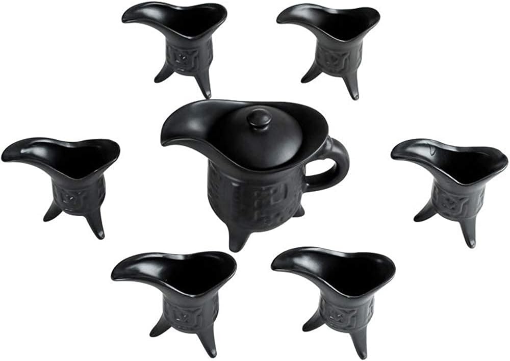 Sake Set of Cup Set Ceramic Cups Crafts Wine Glasses 7 Piece Japanese Style Black Ceramic Retro Crafts Wine Bottle Combination