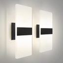 ASD 14 Inch LED Indoor Wall Sconce - Modern Interior 24W 120V 2700K-5000K Adjustable Dimmable Wall Mounted Light Fixtures, Acrylic Glass Wall Lights for Stairway, Hallway - ETL, Matte Black 2 Pack