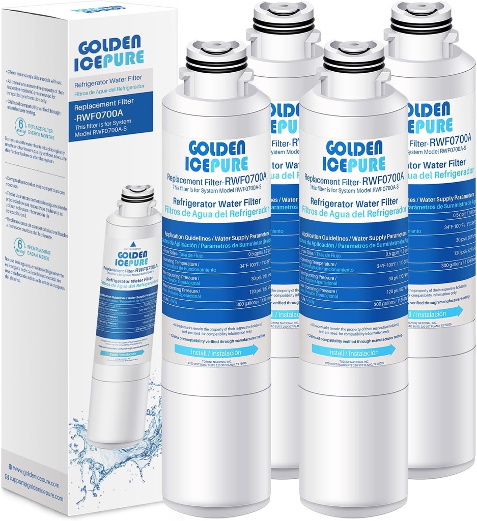 GOLDEN ICEPURE RWF0700A, Compatible with Samsung DA29-00020B, RF263BEAESR, RF28HMEDBSR, RF28HFEDTSR, RF28HFEDBSR, HAF-CIN/EXP, 46-9101, 4PACK
