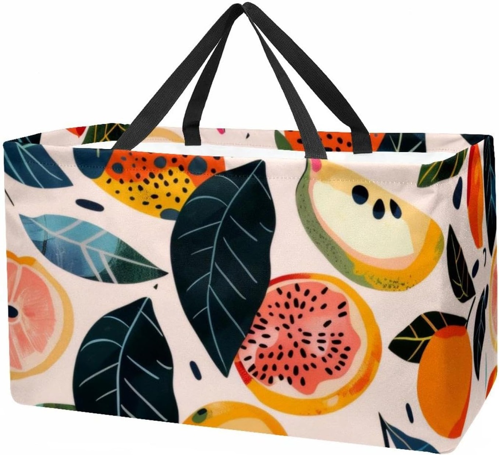 Reusable Grocery Bag Cute Fruits Large Stand Up Tote Shopping Bag with Reinforced Handles