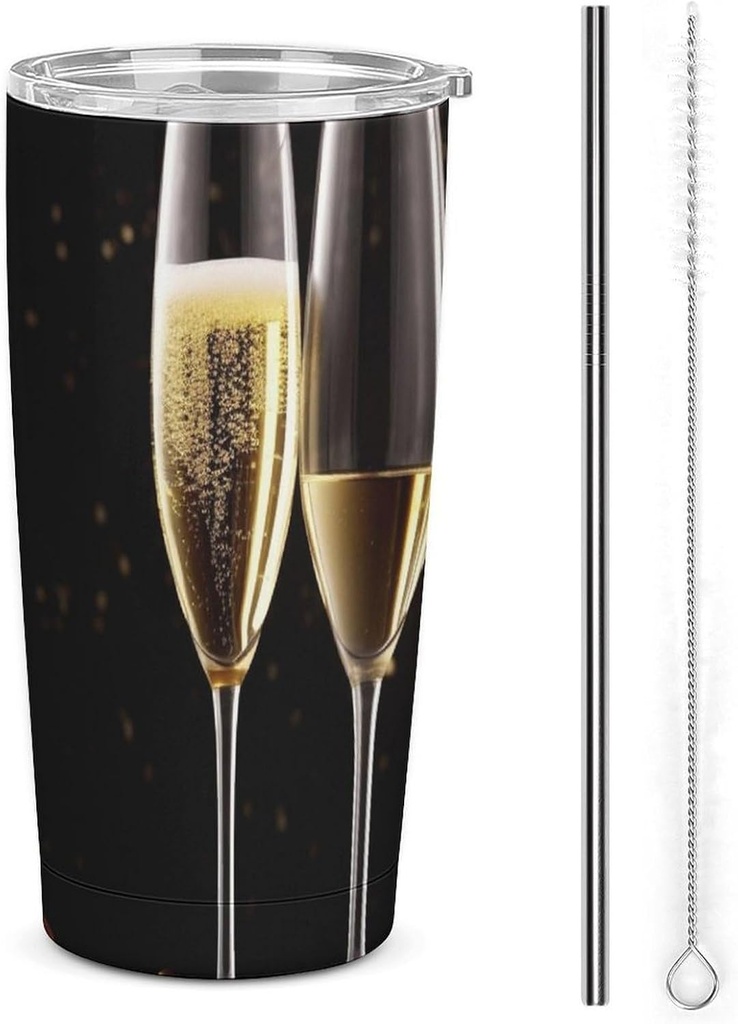 Stainless Steel Tumbler Vacuum Insulated Tumbler with Lid Champagne Glass Insulated Coffee Mug for Travel Double Wall Insulated Cup Water Bottle for Iced Tea Coffee