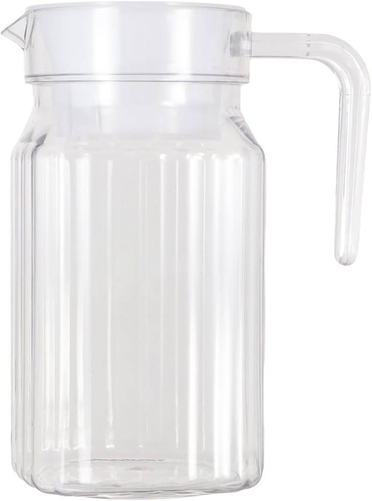 600ML Acrylic Pitcher, Transparent Juice Bottle Striped Water Ice Cold Juice Jug with Lid and Handle Cold Water Kettles for Juice Tea Water Milk Sangria Lemonade