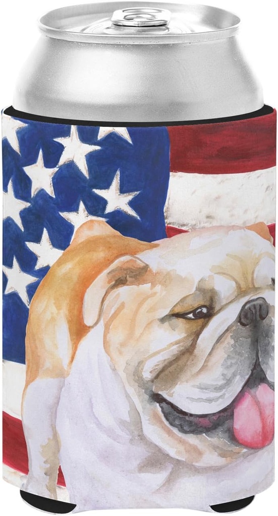 Caroline's Treasures BB9639CC English Bulldog Patriotic Can or Bottle Hugger Cooler Washable Drink Sleeve Collapsible Beverage Insulated Holder, Can Hugger, Multicolor