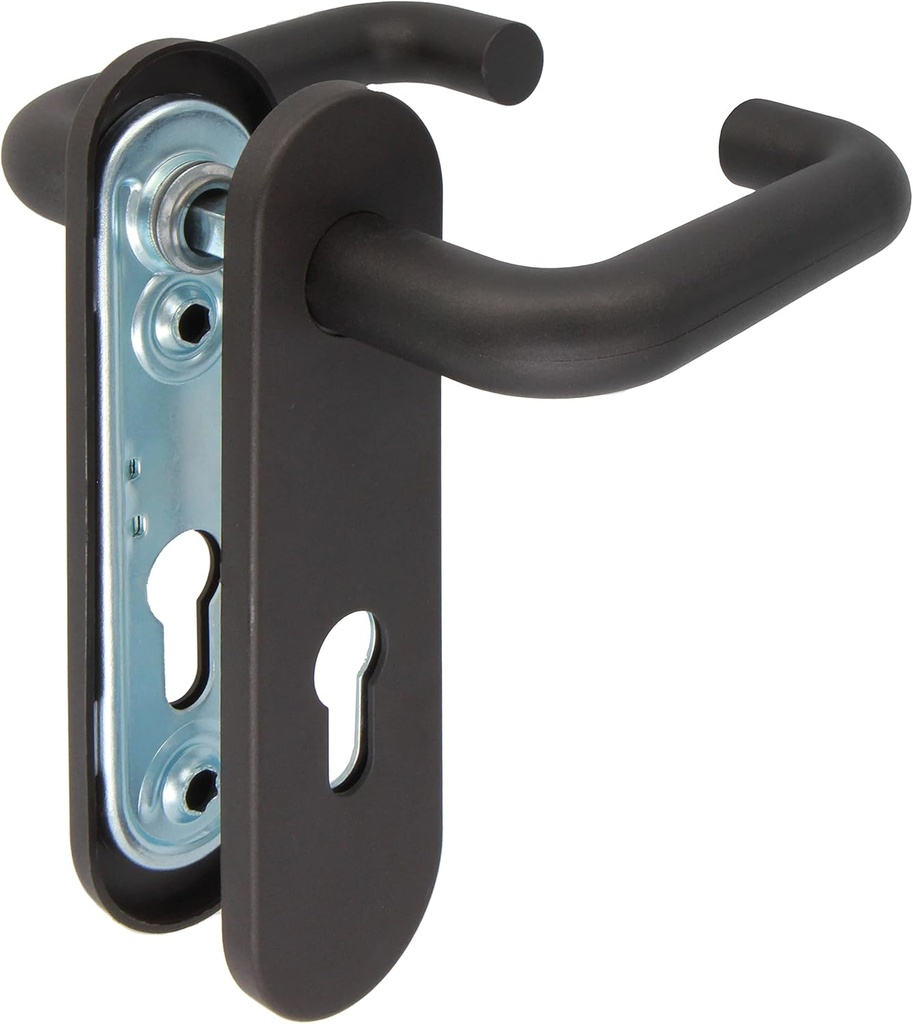 Amig - Set of Door Handles with Polypropylene Plate | Mod. 3PB72 Black | 172 x 46 mm | 9 mm Square | with Key | Steel and Polypropylene Black