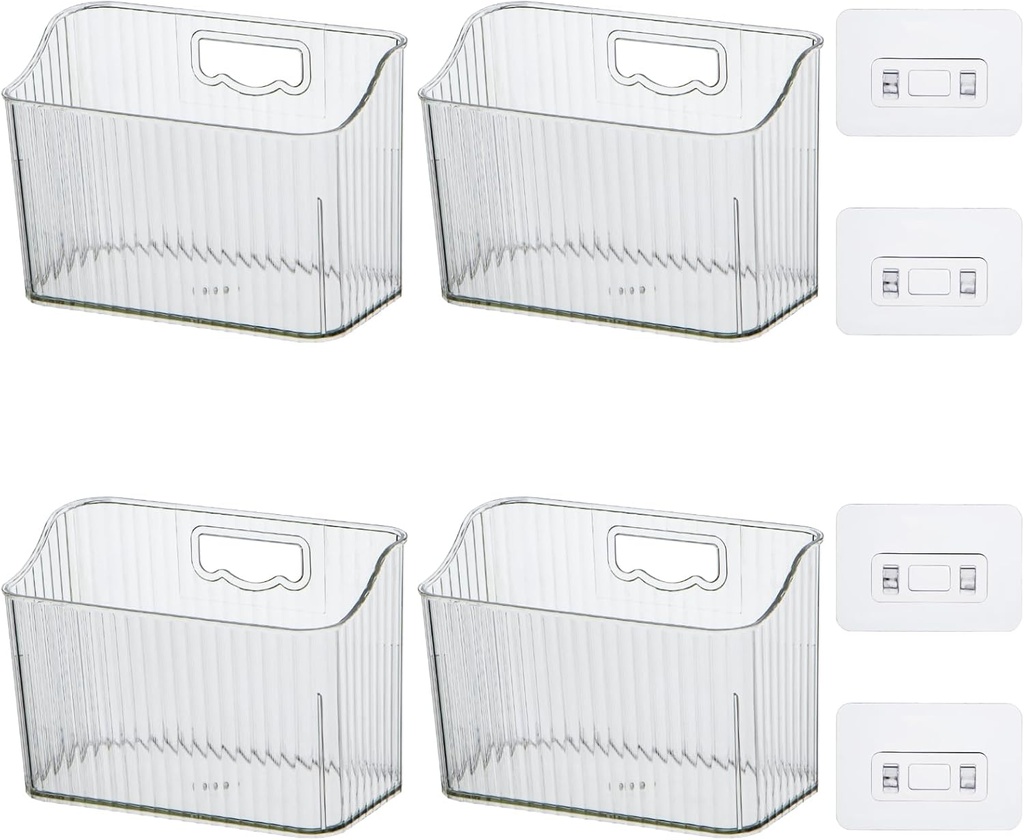 Adhesive Bins for Cabinet Doors Storage, 4 Pcs Plastic Wall Mounted Shower Caddy Hanging Storage Organizer Bins for Sink Refrigerat Bathroom Kitchen Clear Green 5.9''×3.1''×4.5''