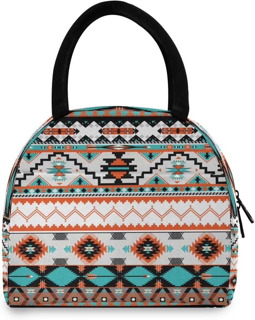 Lunch Bag Tote Bag Ethnic Aztec Insulated Reusable Lunch Box Handbags Tote with Zipper for Men & Women