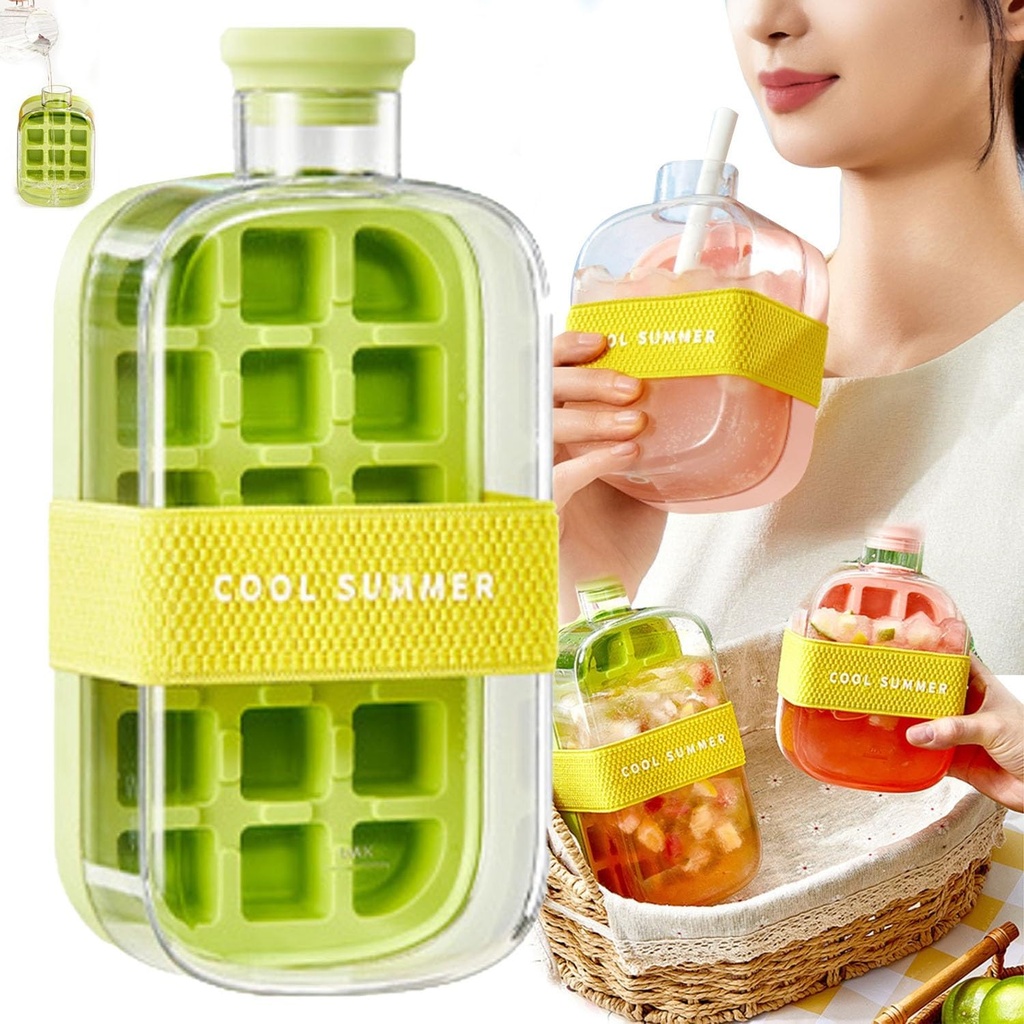 My Crush Cup, 2 in 1 Ice Cube Water Bottle with Straw and Lid for Cool Summer, Portable Ice Maker Drink Bottle, Zero Touch Press Ice Cube Mold Tray Cup for Coffee Juice Gym Outdoor Travel (800ml/28oz)