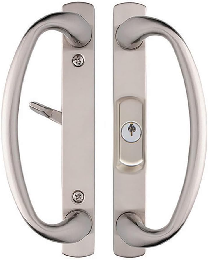 Rockwell Security Charlotte Center Key Locking Sliding Door Handle in Brushed Nickel Fits 1-3/4 Inch Thick Door with 3 Screw Holes