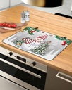 Christmas Countertop Burners Protection Mats for Kitchen, Snowman Christmas Tree with Bell Winter Gray Rubber Stove Top Cover Mat, Heat Proof Mats Cooktop Cover for Counter Dish Drying Mat, 31"x24"