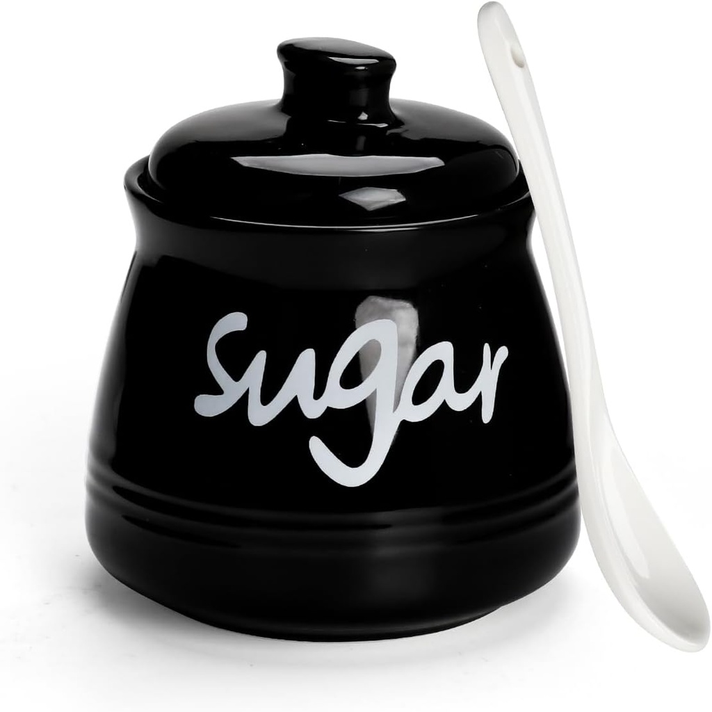 Ceramic Sugar Bowl with Lid and Spoon, 12oz Porcelain Sugar Container for Coffee Bar Accessories