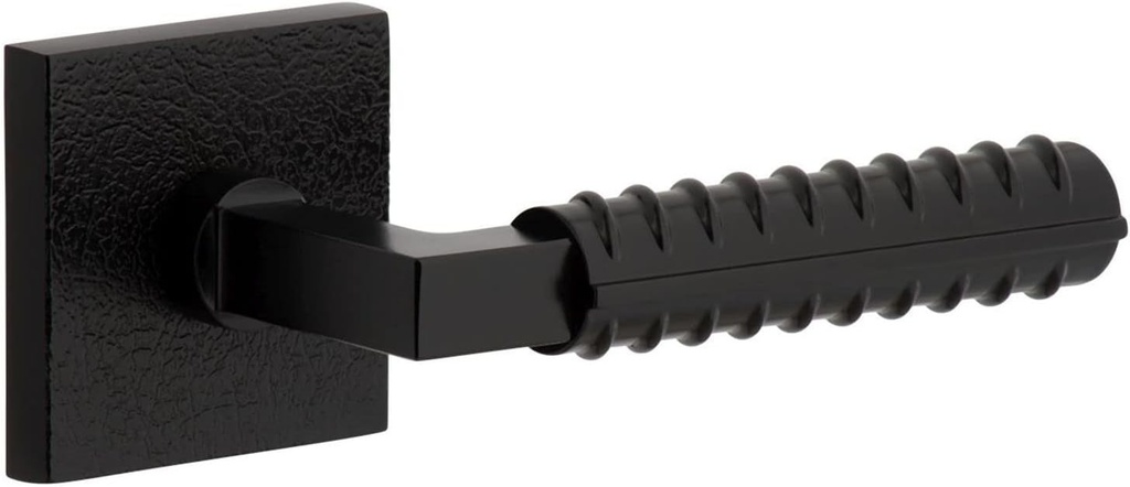 Viaggio QADMLTCON-REB_SD_RH Motivo Solid Brass Non-Turning One-Sided Dummy Door Lever with Contempo Rebar Lever and Quadrato Leather Backplate - Satin Black