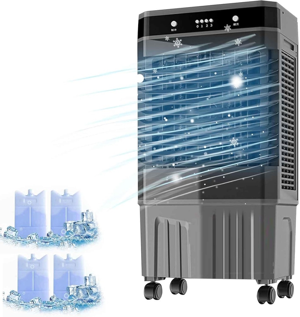 Commercial Evaporative Air Cooler Fan,Swamp Cooler,Portable Air Cooler,3 Speeds,for Large Rooms,Factory,Outdoor (45x35x90cm)