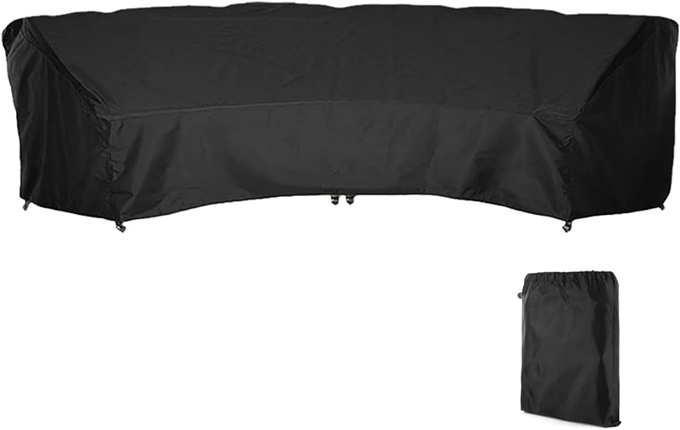 Curved Sofa Cover Outdoor Patio Furniture Cover Couch Sectional Protector Waterproof Half Moon Sofa Set Cover with Windproof Elastic Cord for Garden Lawn Indoor All Weather Protection