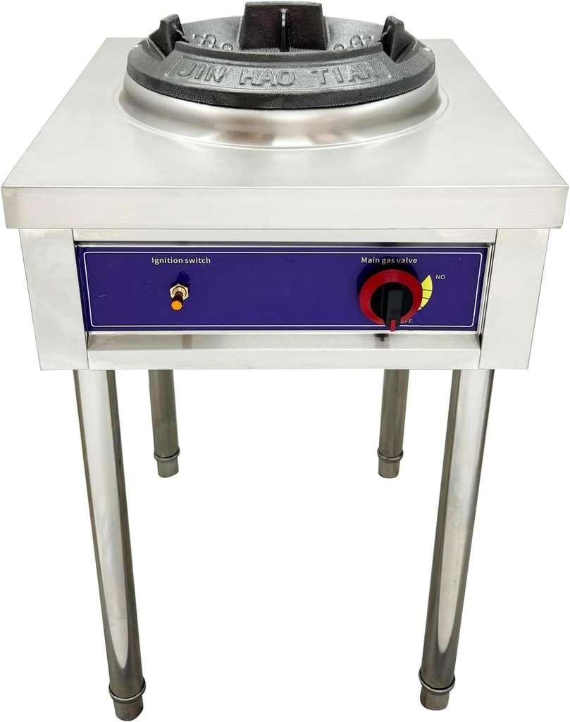 10"Commercial Gas Stove Burner with Flame Failure Protection, 45,000 BTU High-Pressure LPG Single Burner Cast Iron Wok Stove, Open Style for Restaurant Kitchen