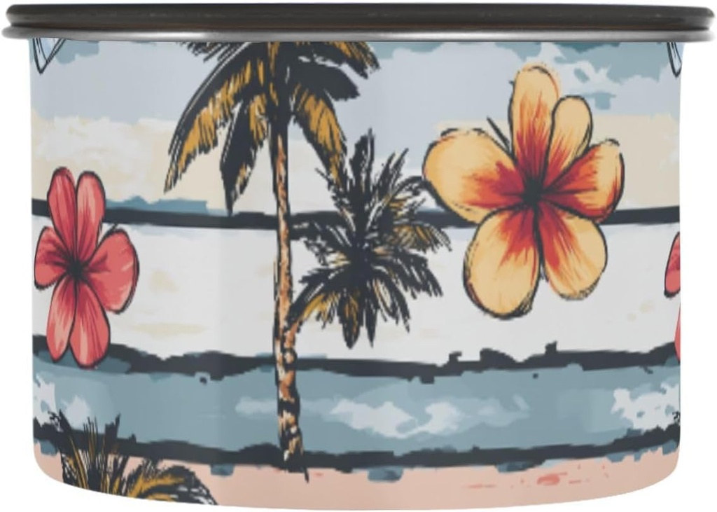 ALAZA Palm Sailboat Flower Stripes Airtight Coffee Bean Canister 17oz Food Storage Containers with Lids For Gournd, Tea, Sugar, Flour, Rice, Cereal, Candy Cookie Jar