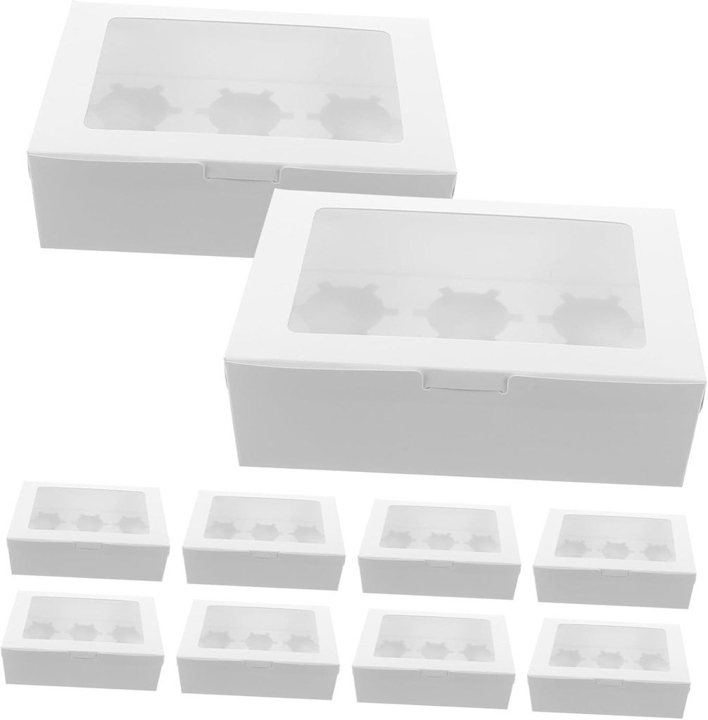 10PCS Window Cupcake Boxes 6-Cavity Paper Bakery Packaging for Pastries Food-Grade Brown Kraft Boxes for Muffins and Desserts for Bakeries and Homemade Treats